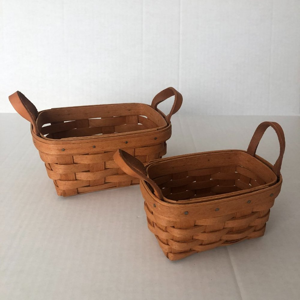 Longaberger Tea Basket and Mini Basket With Leather Handles